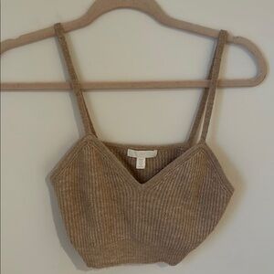 H&M Tan Ribbed Crop V Neck Strappy Camisole